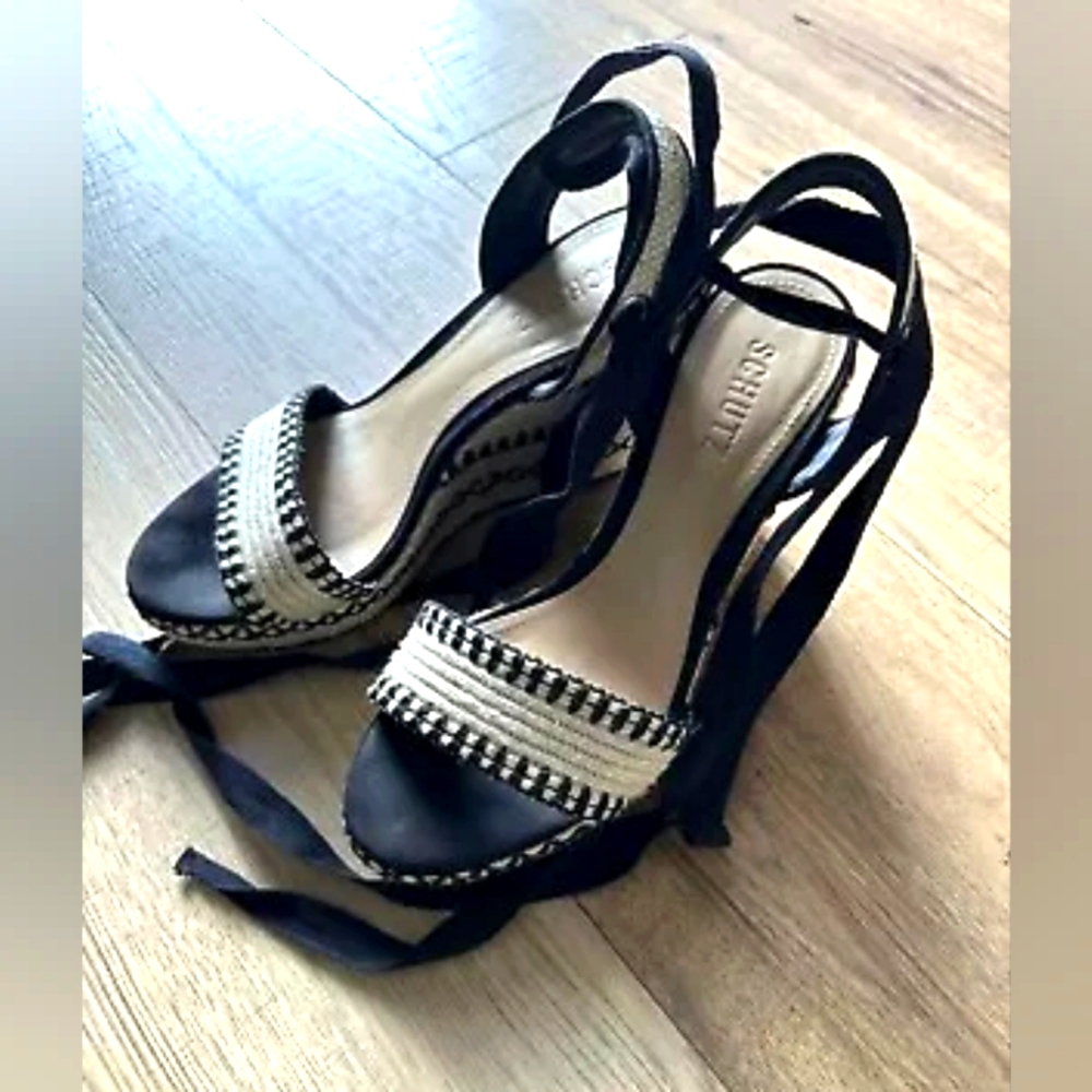 SCHUTZ Electra High Heel Wedge Sandals. - Picture 2 of 3